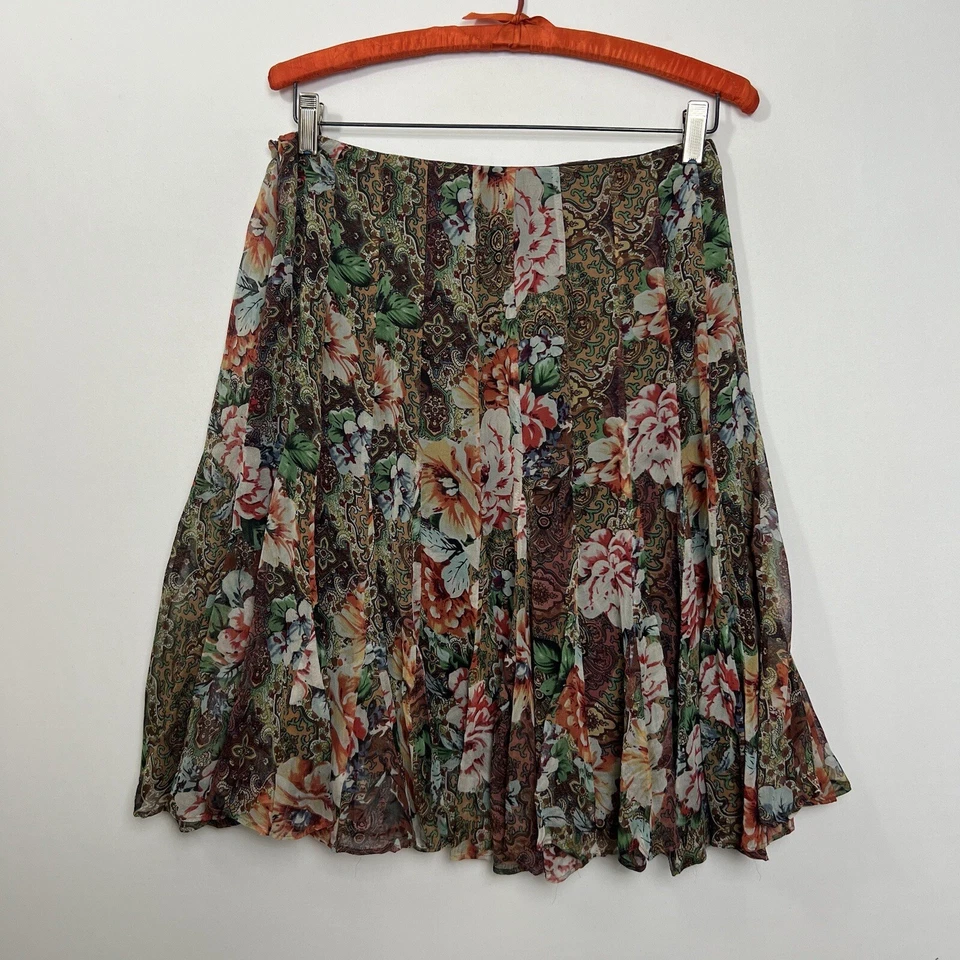 Falda De Colección Años 90 Y2K Seda Talla 4 Marrón Floral Estampado Paisley Boho Grunge Hada Foto 4 de 4