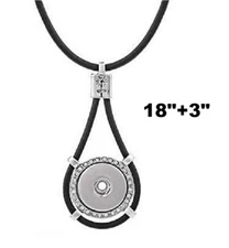 Snaps Jewelry Necklace Black Leather Halo Rhinestone Fits18-20mm Ginger Charms 
