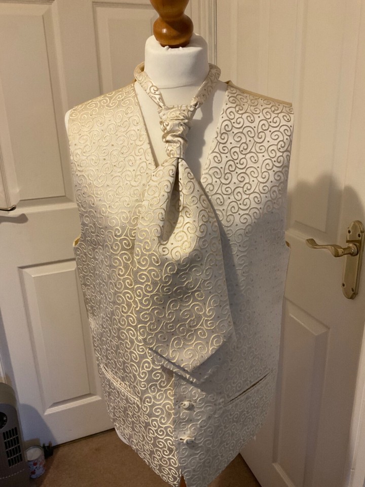men’s brocade waistcoat and cravat cream/ivoryideal for wedding eBay