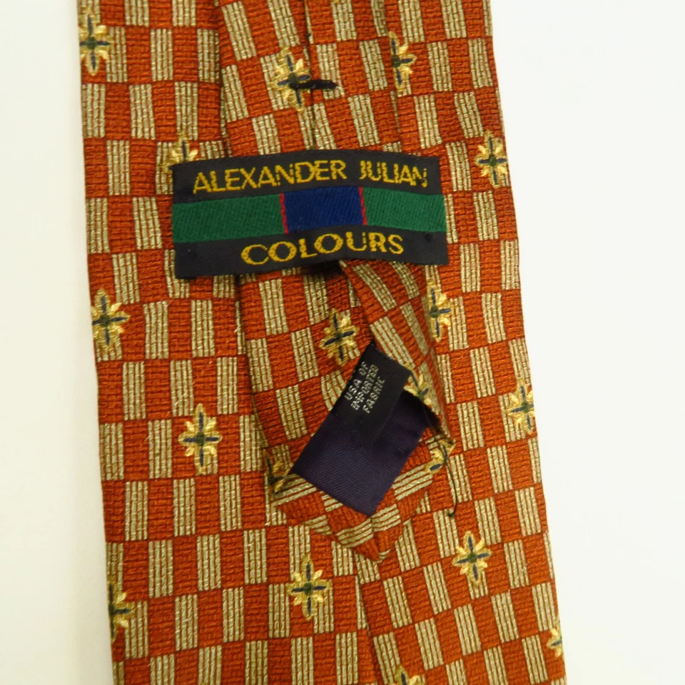 Colours by Alexander Julian Mens Neck Tie Orange Tan Checker Pattern 57x4 USA - Image 3 of 4