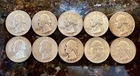 Washington Silver Quarters Lot of 10 Pre 1965 90% Silver.
