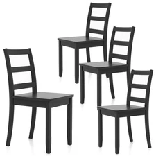 Set of 4 Dining Chairs Ladder Back Armless Side Chair w/ Solid Rubber Wood Legs