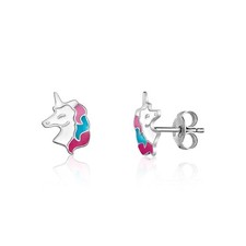 Sterling Silver 925 Unicorn Earrings Stud for Girls with Pink Turquoise and D...