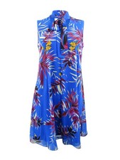 Calvin Klein Women's Printed Tie-Neck Shift Dress (2, Capri Multi)