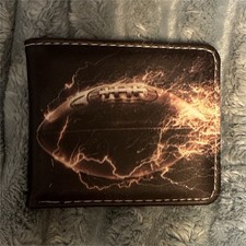 Football Print Sports Bifold Wallet Brown for...