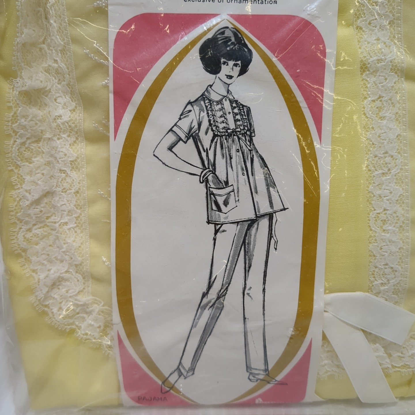 Vtg Gaymode Pajamas Set Yellow Lace Trim Penn Pre Kodel Polyester NOS M Penneys