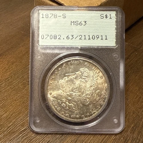 1878-S $1 MORGAN SILVER DOLLAR Old Holder Rattler KM# 110 PCGS MS 63 Rim Toned