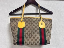 Gucci Sherry Line GG Canvas Tote Bag Shoulder Bag Beige Vintage Authentic 565785