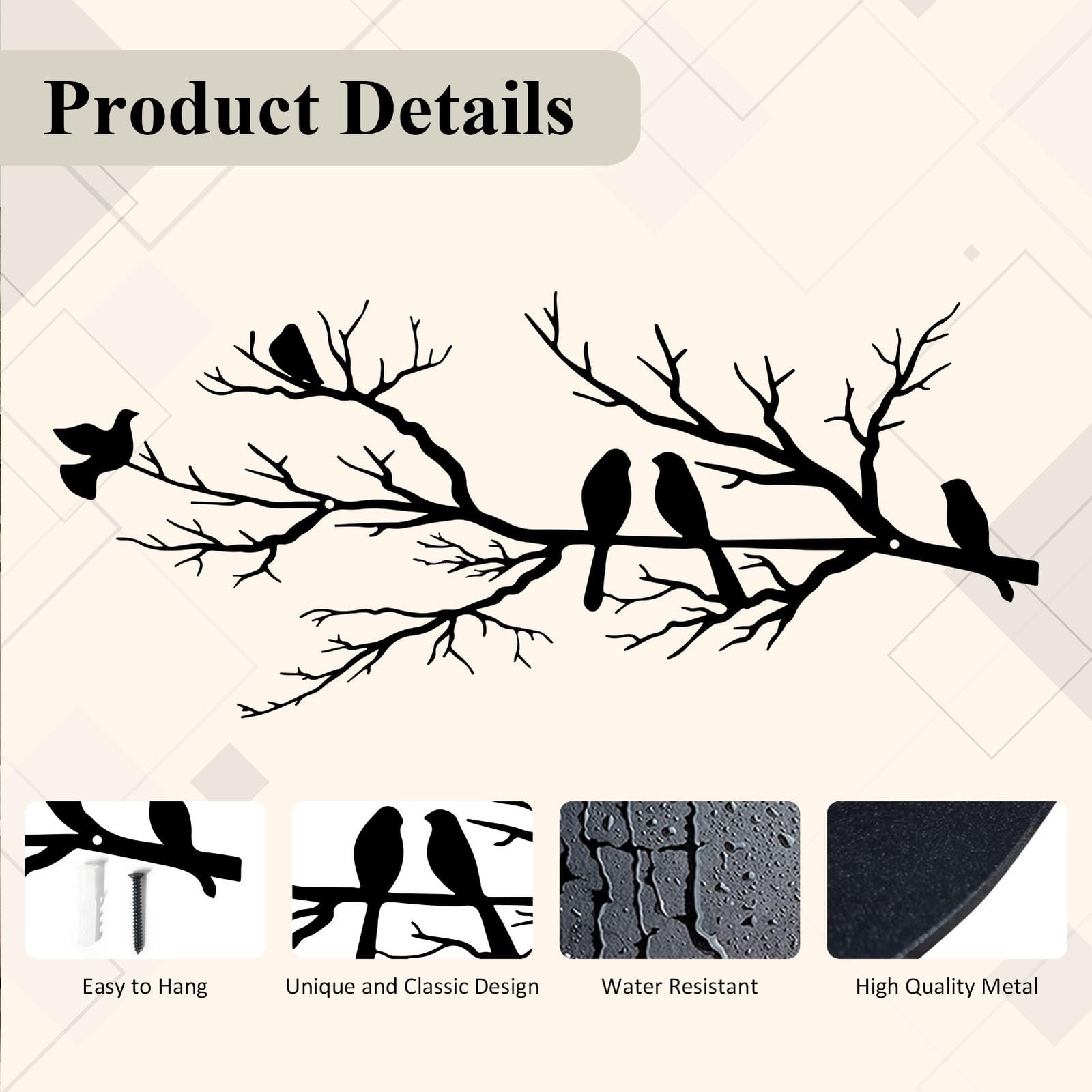 ESTART Metal Birds Wall Art Metal Vivid Birds on Branch Silhouette Wall Decor...