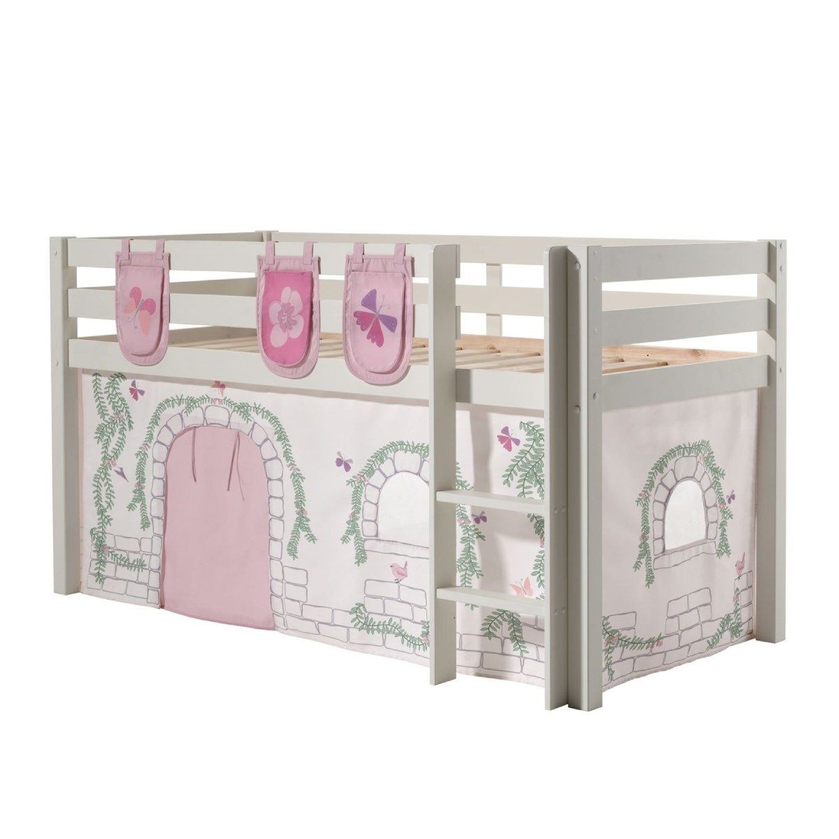 Pack lit enfant blanc en bois massif Pino Birdy complet