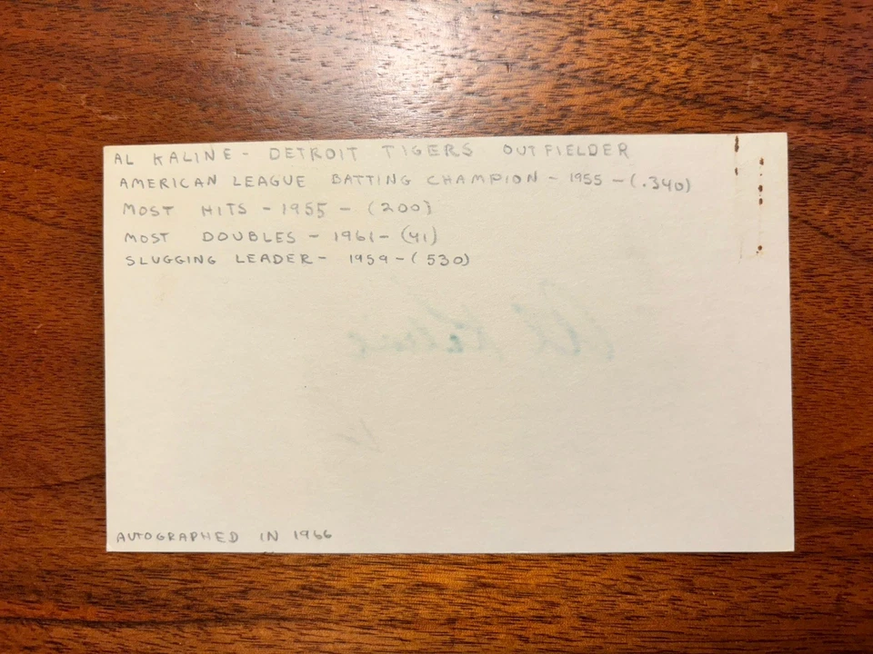 Vintage Pristine 3x5 Index Card Signed by Detroit Tigers Hall of Fame Al Kaline - Image 4 of 4
