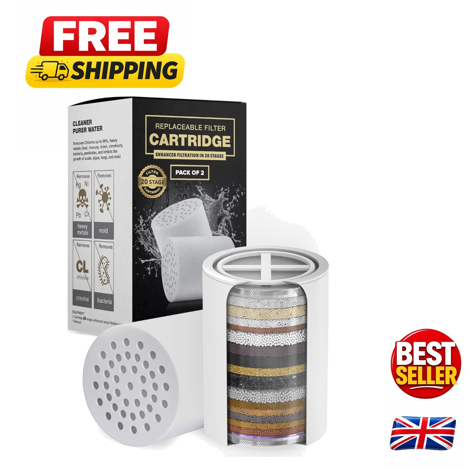 20-Stage  Shower Filter Cartridge 2-Pack - Skin Revitalization Guaranteed