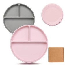 -Toddler Plates with Suction 2 Pcs, BPA Free Silicone Baby Suction Plates, Di...