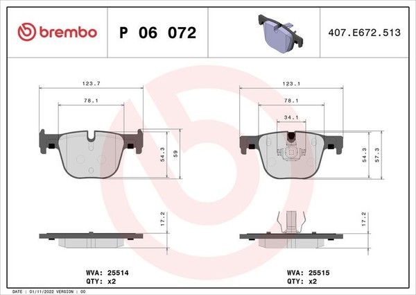 Brembo Bremsbelagsatz, Scheibenbremse P 06 072 FüR BMW-image