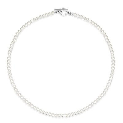 Perlenkette für Damen, 4 mm cremeweißer Perlenschmuck, 14 Karat versilbert Handm