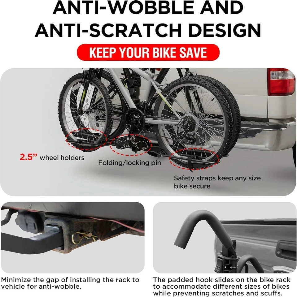 2 Bike Rack Carrier Vehicle Mount Truck Hitch Heavy Duty Folding w/ Lock NEW
