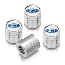 Ford Logo In White On Silver Chrome Aluminum Cylinder-style Tire Valve Stem Caps Ford Logo In White On Silver Chrome Aluminum Cylinder-style Tire Valve Stem Caps