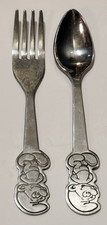 Vintage Smurfs Kids Flatware Spoon Fork Set 5.5" Peyo Danara Taiwan 1980s