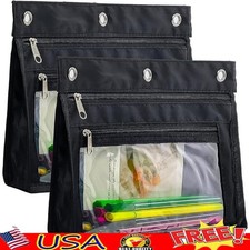 Expandable Clear Pencil Pouch 3 Ring Binder Zipper Bag School Office Storage New