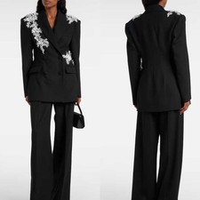 New Arrival Women 3D Floral Jacket Pant 2 Piece for Wedding Business Office Wear
