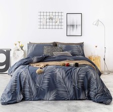 Navy Blue Botanical Duvet Cover Queen 100 Cotton Hawaiian Palm Leaves Duvet ...