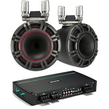 Kicker 44KMTC9 Charcoal 9" Speaker Boat Tower Horn Pair  44KXMA8008 Marine Amp