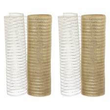 2 Pcs Decorative Mesh Ribbon, 10" x 10 Yard Mesh Ribbon Roll, Champagne