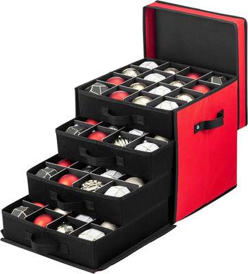Christmas Ornament Storage Box - Stores 64 3'' Ornaments with Drawer Style Tra...