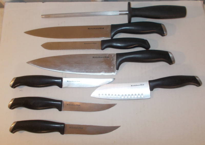 KitchenAid Knife Set Lot OF 7 Black Handles Stainless Steel WITH HONING STEEL