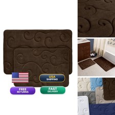 Bathroom Rug Set of 2 Memory Foam Coral Fleece Non-Slip Absorbent Brown