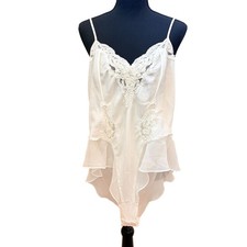 Vintage 1990s Victorias Secret White Satin Beaded Lace Babydoll Teddy Lingerie M