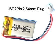 3.7v 200mAh 402030 LiPo Rechargeable Battery JST 2Pin 2.54mm Plug