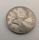 Canada 1944 25 Cents 25c Canadian Caribou Quarter Coin - 80% Silver - ASW .150oz