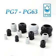 Cable Gland IP68 Waterproof Black/Grey Nylon Compression PG7 PG9 PG11 - PG63