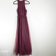 WHITE By VERA WANG Wine Color High Neck Textured Tulle Skirt Maxi Dress, Size 0