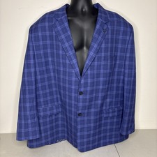 Oak Hill Sport Coat Mens 3xlt Blue Black White Plaid 54-56 Stretch Blazer Flex