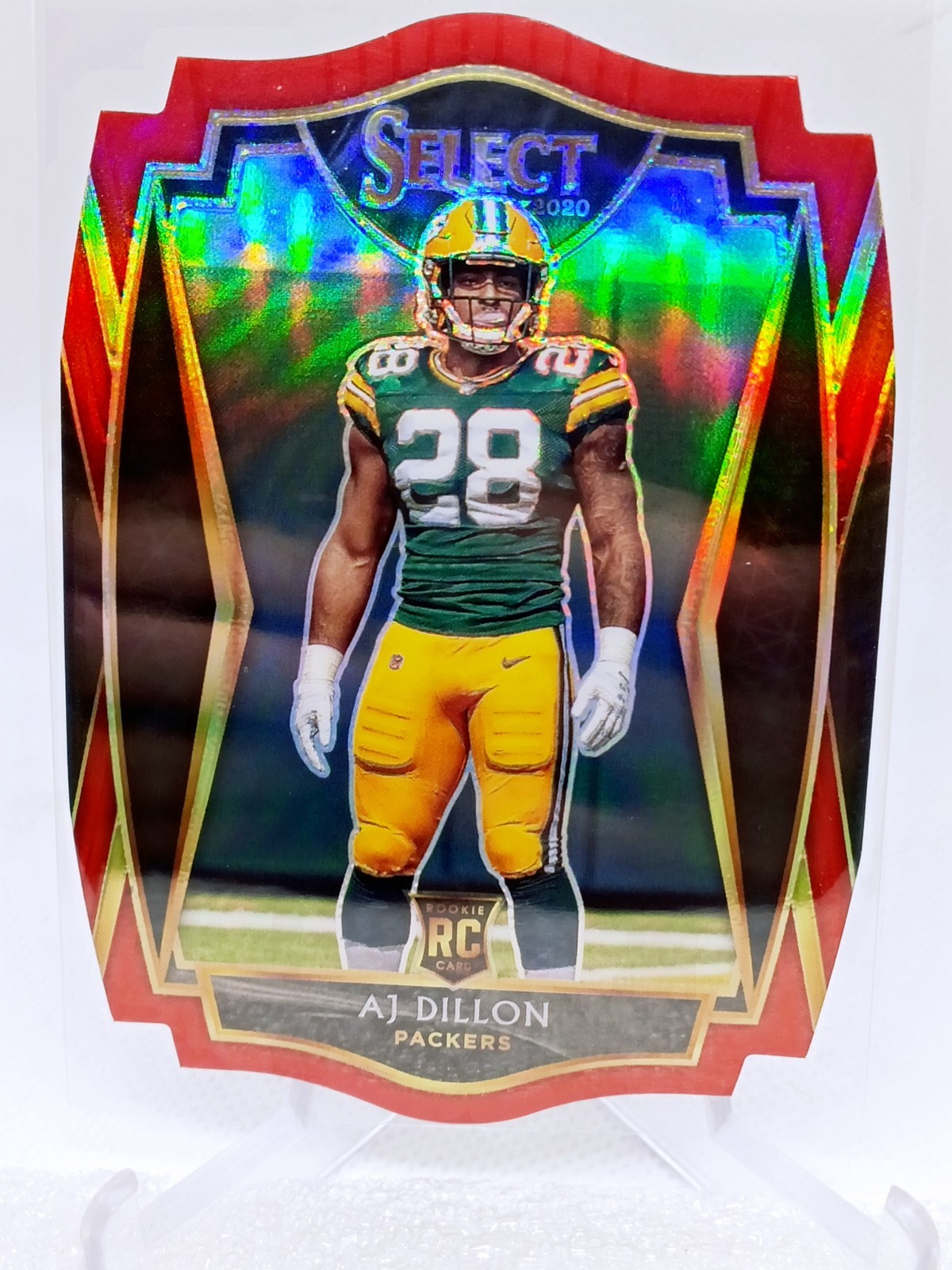 2020 Panini Select Premier Level AJ Dillon RC Rookie Card Red Prizm Die-Cut #165