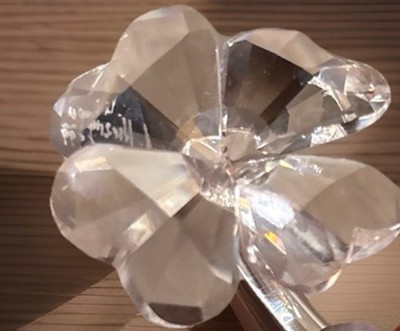 Swarovski Crystal Glass Flower Stem Figurine Lucky 4-Leaf Clover Signed 3 