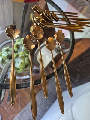 Sakura Cherry Blossom Tea Spoon Dessert Coffee Gold Tone Stainless Steel