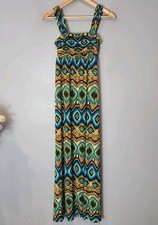 Vtg AB Studio Maxi Dress Sz XS Festival Maximalist Y2K Gypsy Boho Flowy Aztec