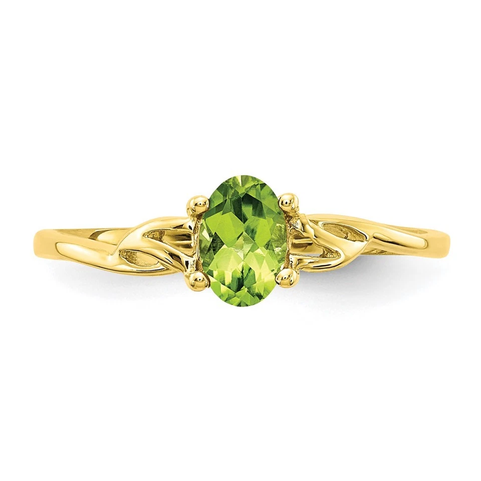 10K Yellow Gold Polished Oval Green Peridot Birthstone Ring Size 7 - Image 4 of 4