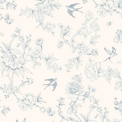 Peel and Stick Wallpaper 17.3''x80'' White and Birds Floral 17.3''x80'' Blue