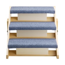 Wood Pet Stairs 3-Step Dog Ladder For Bed Sofa Car, 150Lbs Capacity, Folds Flat