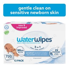 WaterWipes Sensitive Newborn  Baby Wipes, 3-In-1 Cleans, Cares, Protects