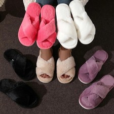 Fashion Cross Strap Fur Slippers Women Indoor Light Warm Plush Home Slippers