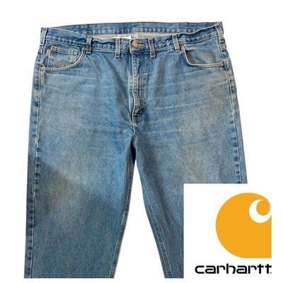 Carhartt B17DST Jeans Mens 44x30 Natural Fades Leather Tag Workwear *Details*