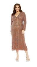 Mac Duggal NWT Rosewood Copper Beaded Sequin Midi Dress Size 20W $598 Longsleeve