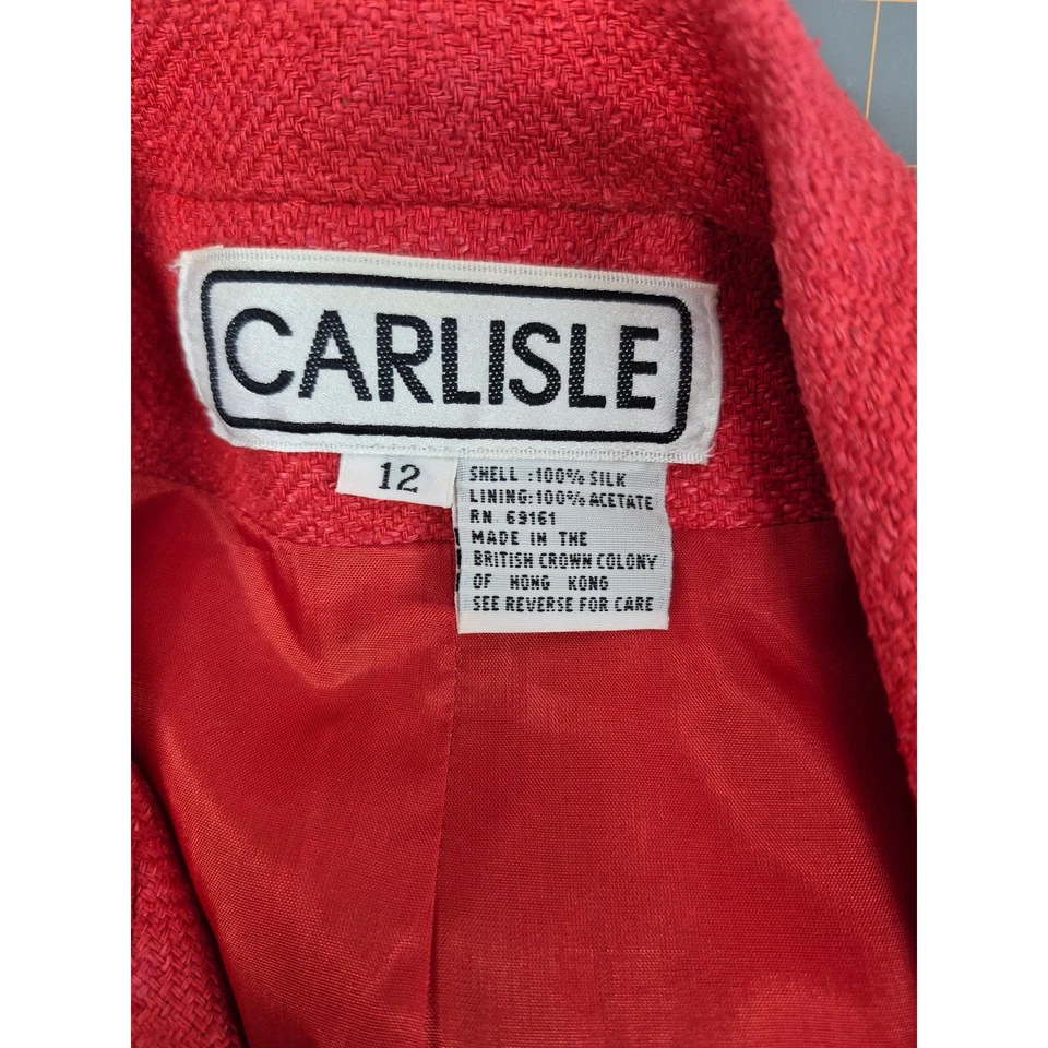 Blazer De Colección Años 80 90 Carlisle Seda Espiga Recortado Coral Estilo Militar Talla 12 Foto 3 de 4