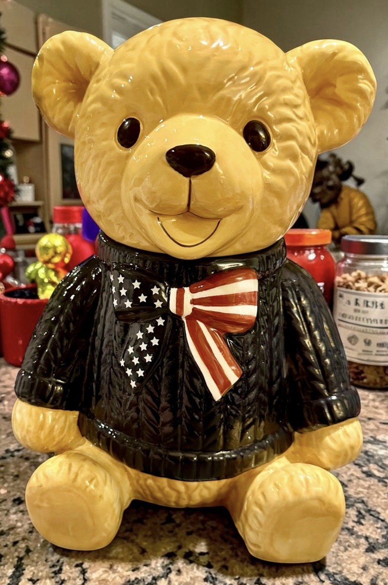 Dabney Lee Ralph Lauren Style Patriotic Teddy Bear XL Cookie Jar