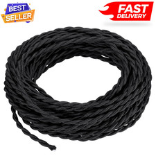 50ft Black Twisted Cloth Covered Wire Vintage Antique Lamp Cord Electrical 300 V